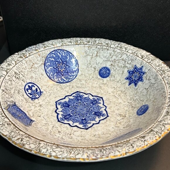 1910 - JKL Fenton Osaka England White, Gold & Blue China Bowl - Picture 2 of 5